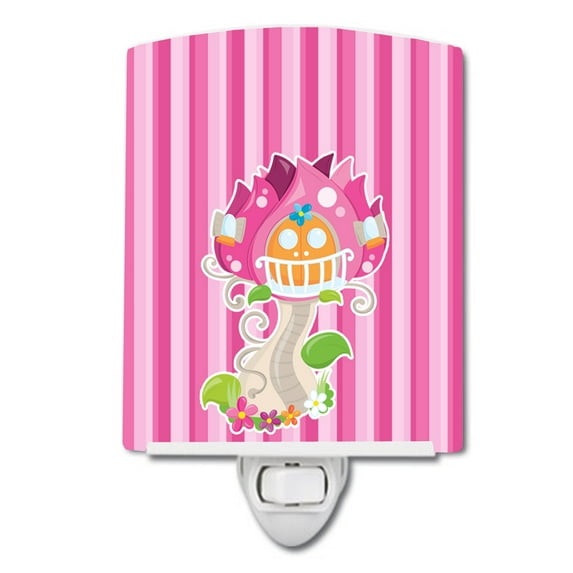 Caroline's Treasures BB6907CNL Fairy House Pink Stripes Ceramic Night Light, 6x4x3", multicolor