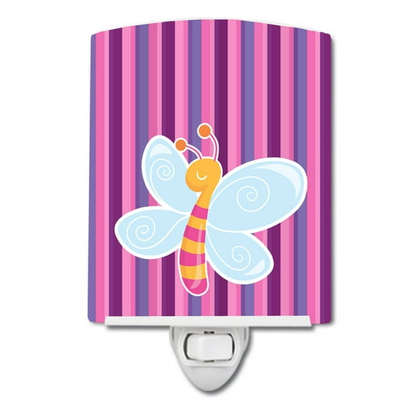 Caroline's Treasures BB6916CNL Dragonfly in Pink Stripes Ceramic Night Light, 6x4x3", multicolor