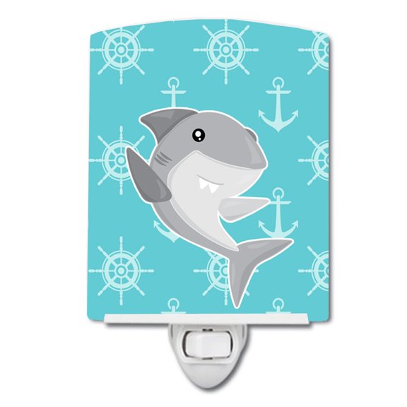 Caroline's Treasures BB6940CNL Shark on Blue Nautical Ceramic Night Light, 6x4x3", multicolor