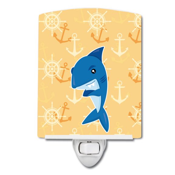 Caroline's Treasures BB6946CNL Shark on Beige Nautical Ceramic Night Light, 6x4x3", multicolor