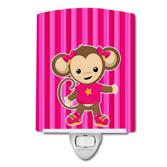 Caroline's Treasures BB7020CNL Monkey on Pink Stripes Ceramic Night Light, 6x4x3", multicolor