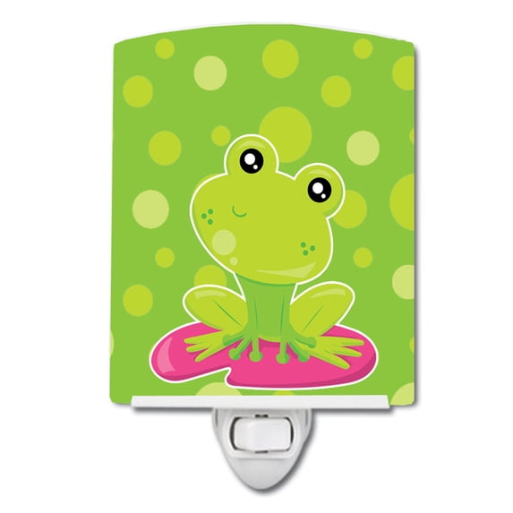 Frog on Lily Pad Green Polkadots Ceramic Night Light