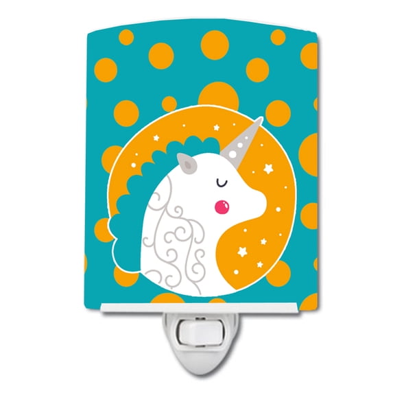 Caroline's Treasures BB7137CNL Unicorn Orange Polkadots Ceramic Night Light, 6x4x3", multicolor
