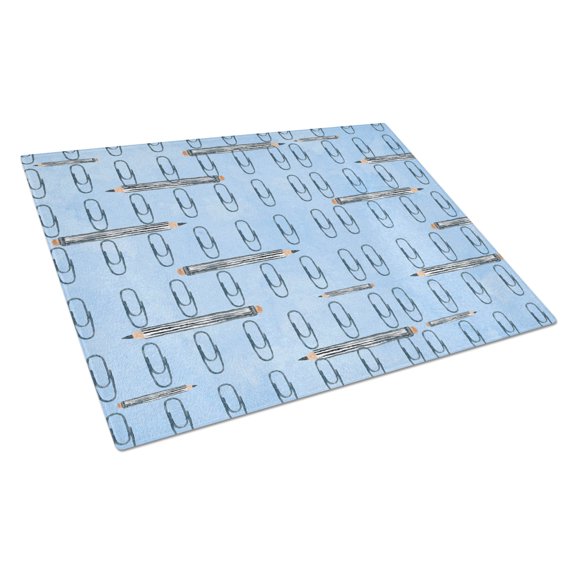 Caroline's Treasures BB7540LCB Watercolor Organized Paper Clips Blue Glass Cutting Board Large, 12H x 16W, multicolor