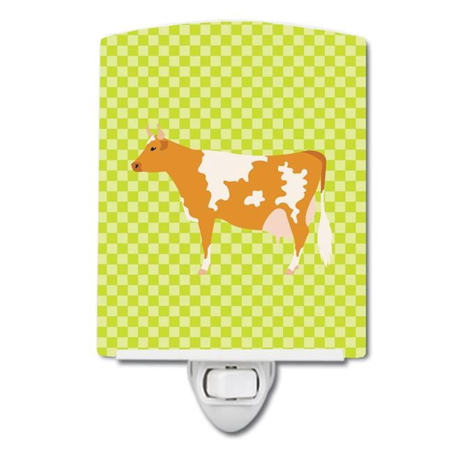 Caroline's Treasures BB7647CNL Guernsey Cow Green Ceramic Night Light, 6x4x3", multicolor