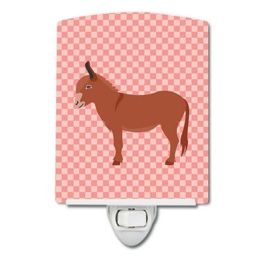 Caroline's Treasures BB7848CNL Irish Donkey Pink Check Ceramic Night Light, 6x4x3", multicolor