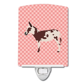 Caroline's Treasures BB7851CNL Spotted Donkey Pink Check Ceramic Night Light, 6x4x3", multicolor