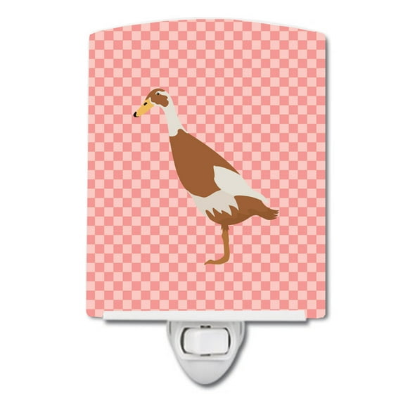 Caroline's Treasures BB7865CNL Indian Runner Duck Pink Check Ceramic Night Light, 6x4x3", multicolor
