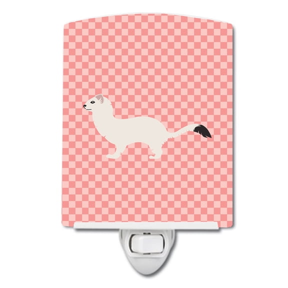 Caroline's Treasures BB7872CNL Stoat Short-tailed Weasel Pink Check Ceramic Night Light, 6x4x3", multicolor