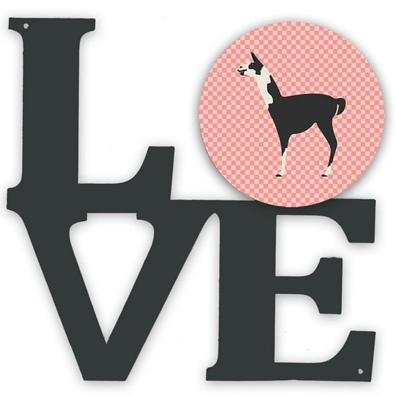 Caroline's Treasures BB7918WALV Llama Q' Ara Pink Check Metal Wall Artwork LOVE, 12X12, multicolor