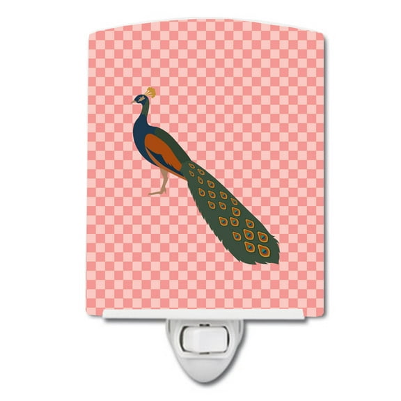 Indian Peacock Peafowl Pink Check Ceramic Night Light