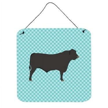Caroline's Treasures BB8002DS66 Black Angus Cow Blue Check Wall or Door Hanging Prints, 6x6, multicolor