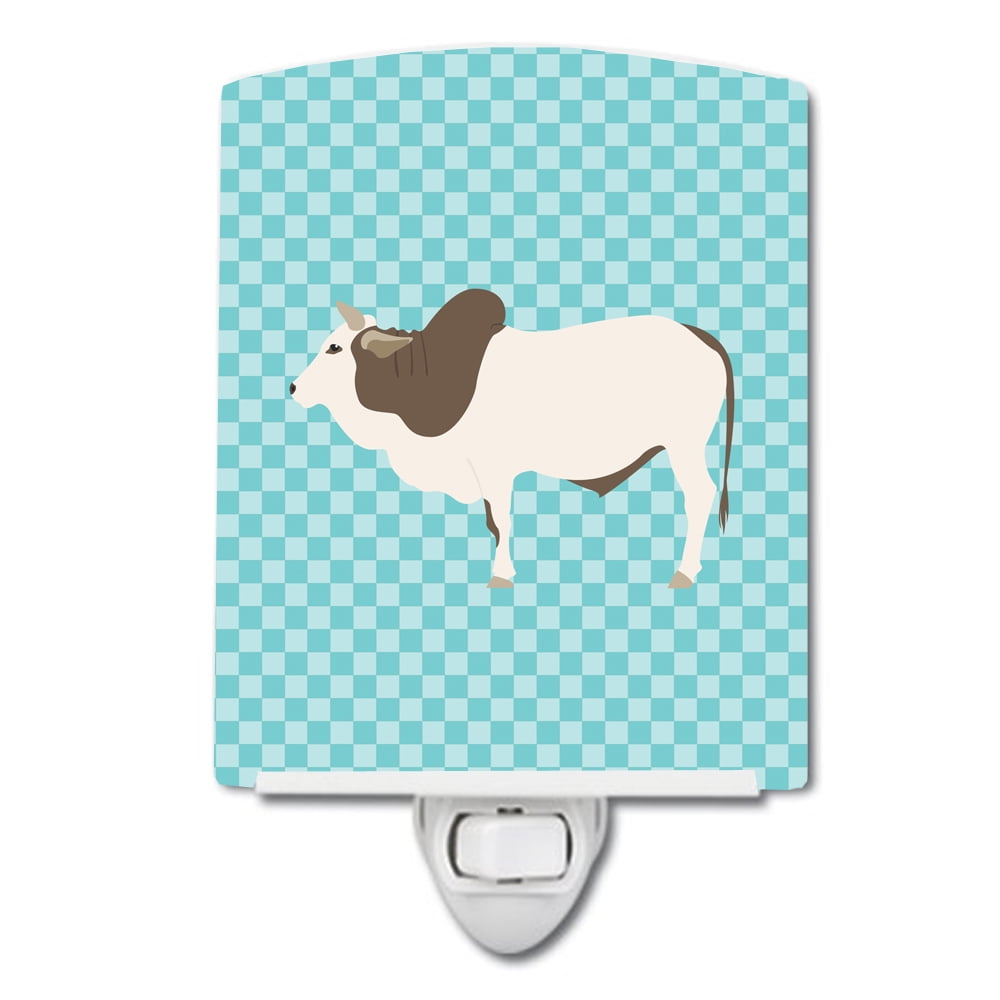 Caroline's Treasures BB8004CNL Malvi Cow Blue Check Ceramic Night Light, 6x4x3", multicolor
