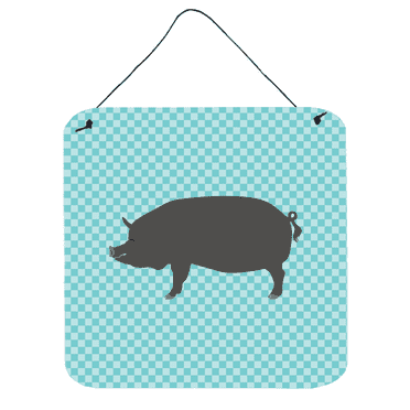 Caroline's Treasures BB8107DS66 Berkshire Pig Blue Check Wall or Door Hanging Prints, 6x6, multicolor