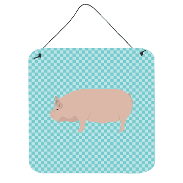 Carolines Treasures BB8111DS66 Welsh Pig Blue Check Wall or Door Hanging Prints, 6 x 6 in.