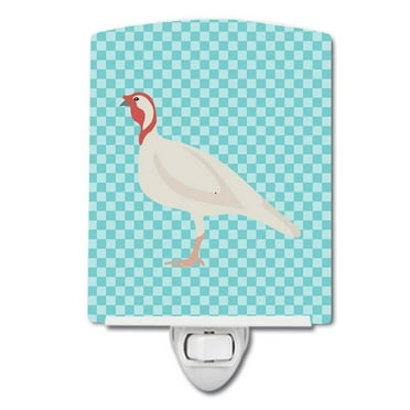 Caroline's Treasures BB8163CNL Beltsville Small White Turkey Hen Blue Check Ceramic Night Light, 6x4x3", multicolor
