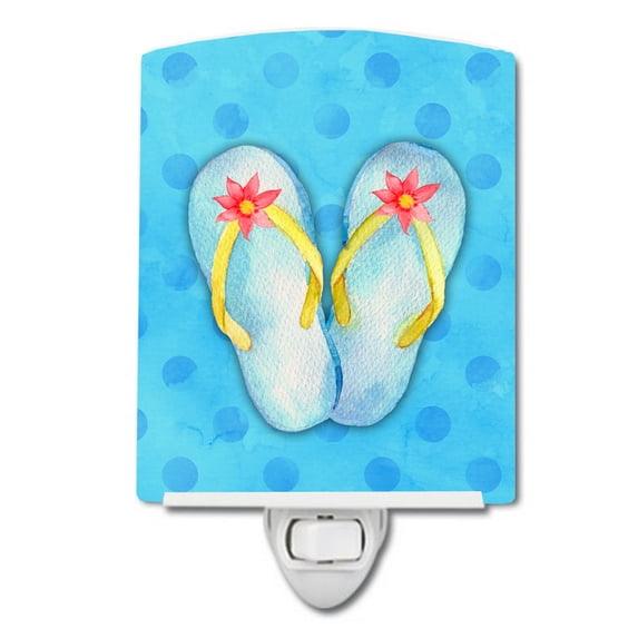 Caroline's Treasures BB8181CNL Flip Flops Blue Polkadot Ceramic Night Light, Blue, 6x4x3", multicolor