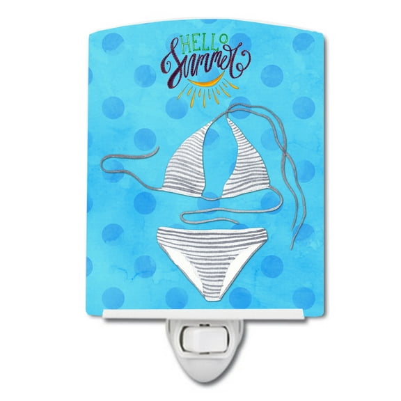 Caroline's Treasures BB8196CNL Bikini Swimsuit Blue Polkadot Ceramic Night Light, Blue, 6x4x3", multicolor
