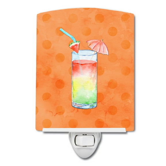 Caroline's Treasures BB8213CNL Umberella Cocktail Orange Polkadot Ceramic Night Light, 6x4x3", multicolor