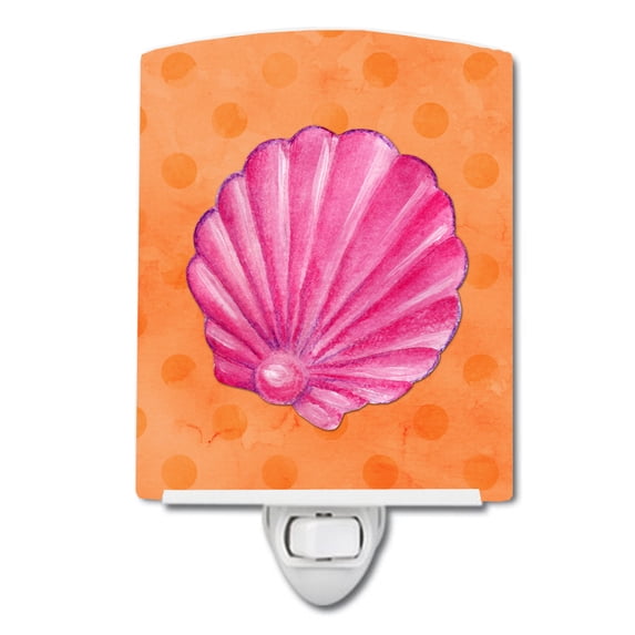 Caroline's Treasures BB8243CNL Pink Sea Shell Orange Polkadot Ceramic Night Light, Orange, 6x4x3", multicolor