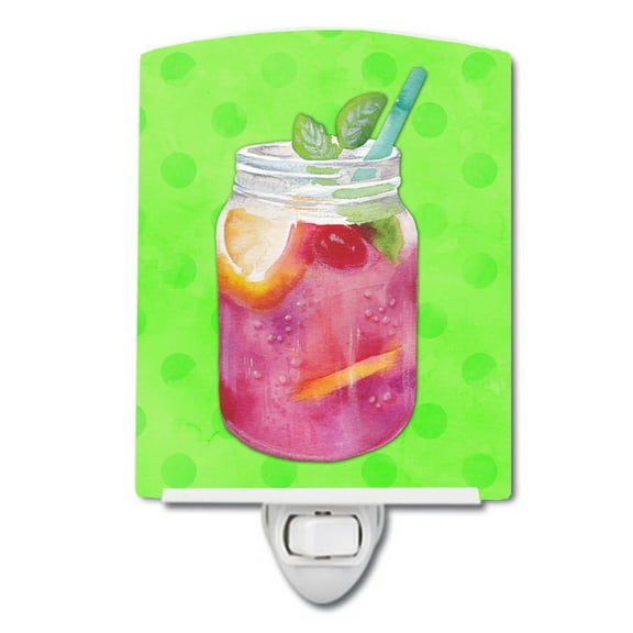 Mason Jar Cocktail Green Polkadot Ceramic Night Light
