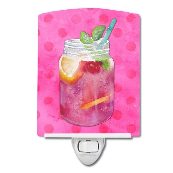 Caroline's Treasures BB8254CNL Mason Jar Cocktail Pink Polkadot Ceramic Night Light, 6x4x3", multicolor