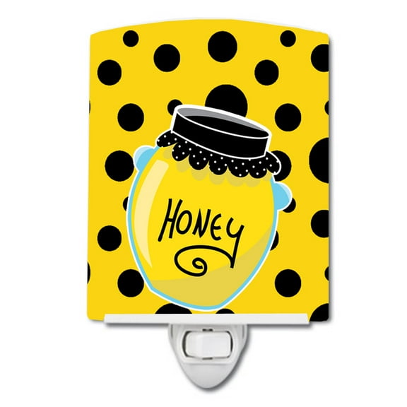 Caroline's Treasures BB8598CNL Bee Honey Jar on Polkadots Ceramic Night Light, 6x4x3", multicolor