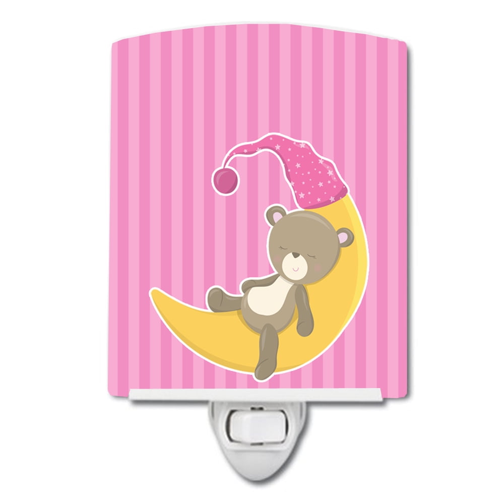 Caroline's Treasures BB8613CNL Baby Girl Bear on Moon Ceramic Night Light, 6x4x3", multicolor