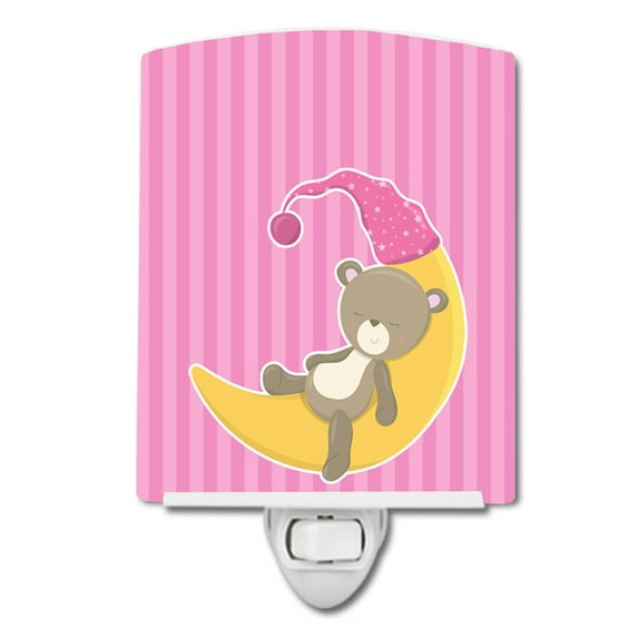 Caroline's Treasures BB8613CNL Baby Girl Bear on Moon Ceramic Night Light, 6x4x3", multicolor