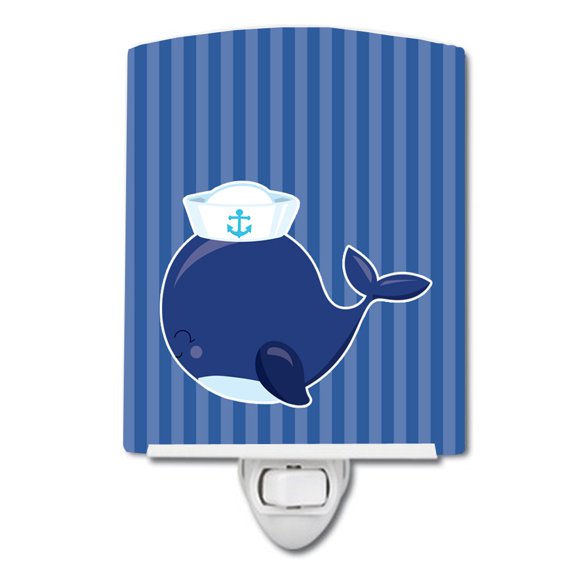 Caroline's Treasures BB8884CNL Nautical Whale Blue Ceramic Night Light, 6x4x3", multicolor
