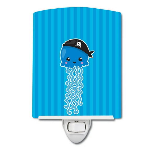 Caroline's Treasures BB8917CNL Nautical Pirate Jellyfish Blue #2 Ceramic Night Light, 6x4x3", multicolor