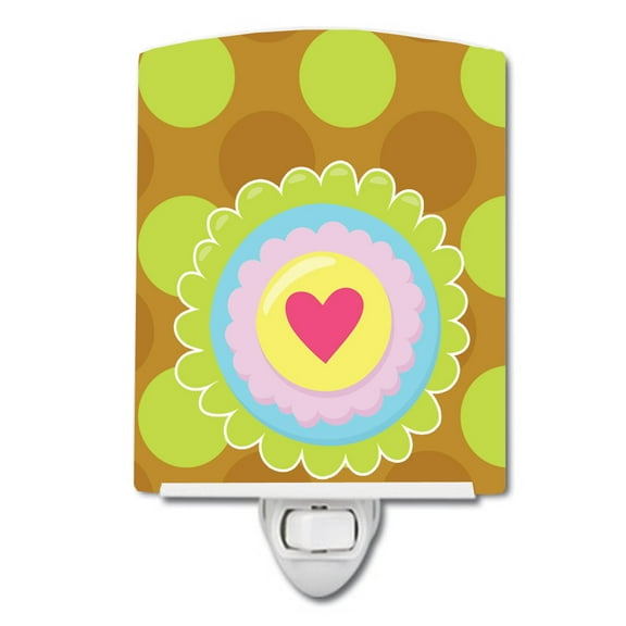 Caroline's Treasures BB9052CNL Heart Flower Green Ceramic Night Light, 6x4x3", multicolor