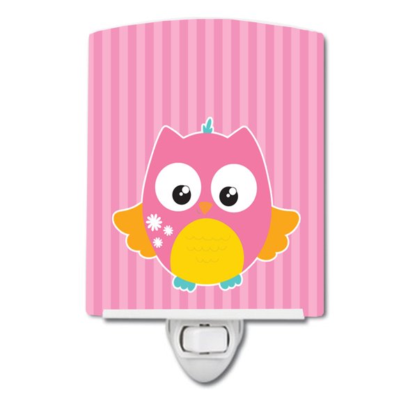 Caroline's Treasures BB9114CNL Owl and Pink Stripes Ceramic Night Light, 6x4x3", multicolor