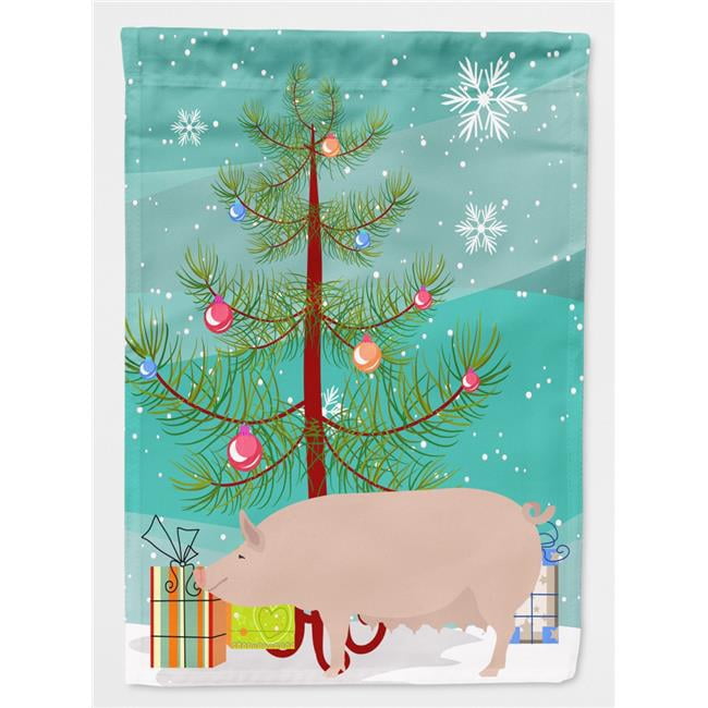 Caroline's Treasures BB9305CHF English Large White Pig Christmas Flag Canvas House Size , Large, multicolor