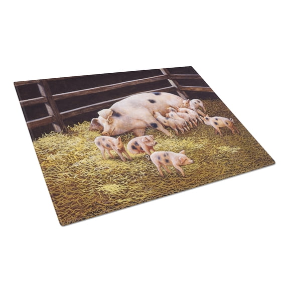 Caroline's Treasures BDBA0296LCB Pigs Piglets at Dinner Time Glass Cutting Board Large, 12H x 16W, multicolor