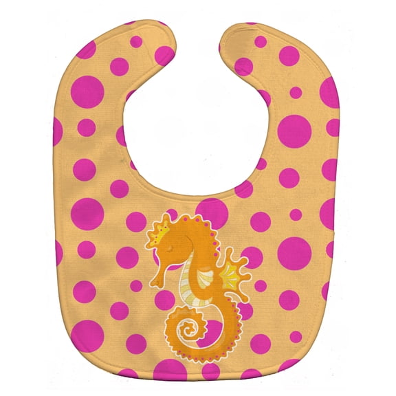 Caroline's Treasures Baby Bib, Seahorse, Tan and Purple Dot