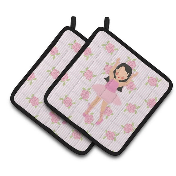 Ballerina Long Dark Hair Pair of Pot Holders