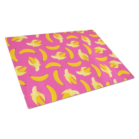 Caroline's Treasures Bananas on Pink Glass Cutting Board Large