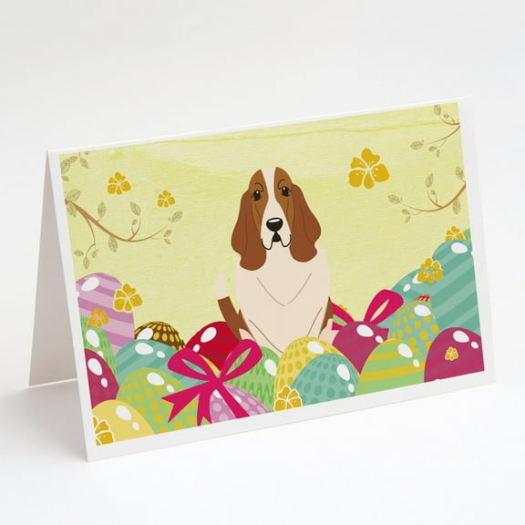 Easter Eggs Basset Hound Greeting Cards and Envelopes Pack of 8
