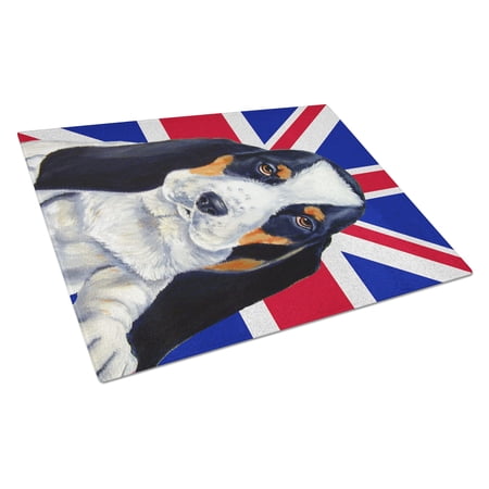 Caroline's Treasures Basset Hound with English Union Jack British Flag Glass Cutting Board Large Size