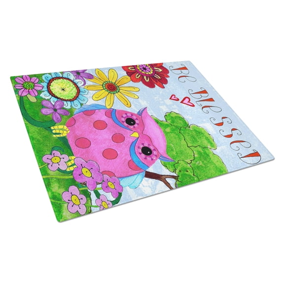 Caroline's Treasures Be Blessed Owl Glass Cutting Board Large