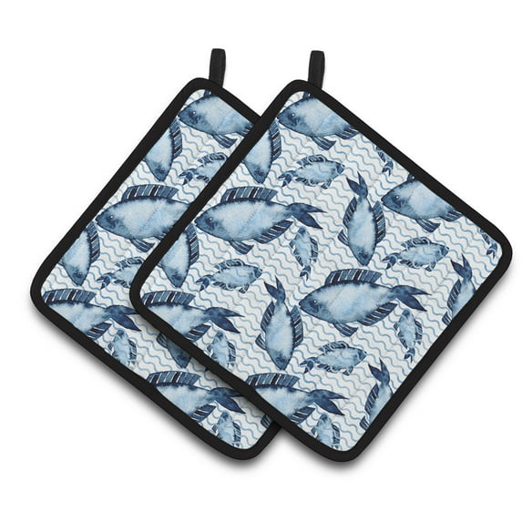 Caroline's Treasures Beach Watercolor Fishes Pair of Pot Holders