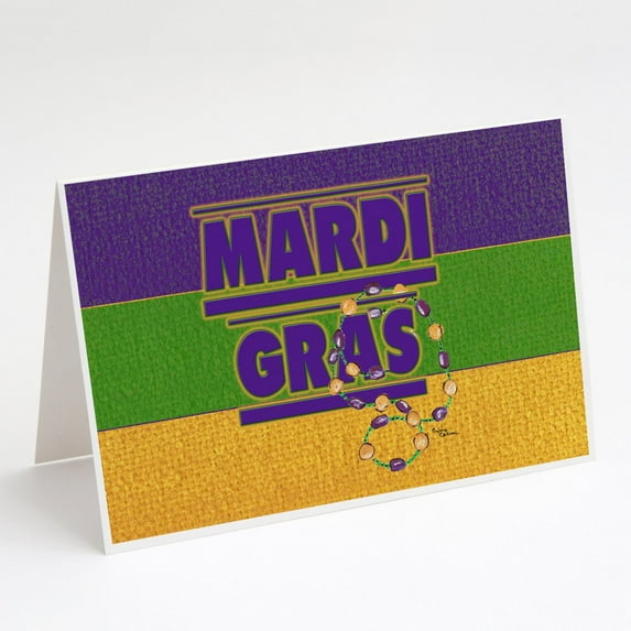 Mardi Gras with Beads Greeting Cards and Envelopes Pack of 8