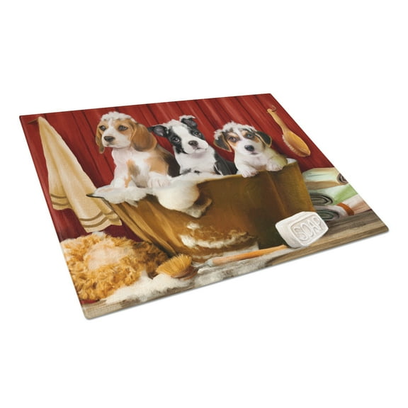Caroline's Treasures Beagle, Boston Terrier and Jack Russel in the Tub Glass Cutting Board Large