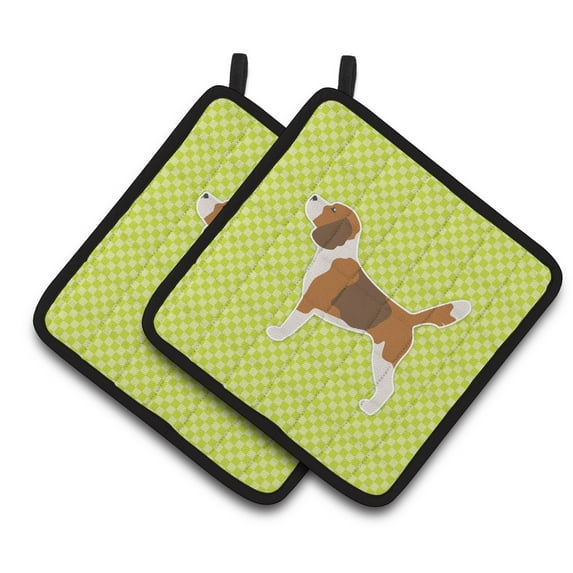 Caroline's Treasures Beagle Checkerboard Green Pair of Pot Holders