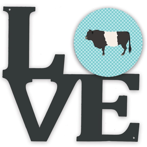 Belted Galloway Cow Blue Check Metal Wall Artwork LOVE