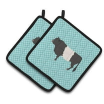 Caroline's Treasures Belted Galloway Cow Blue Check Pair of Pot Holders