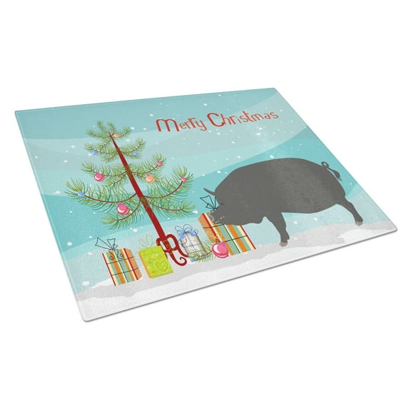 Caroline's Treasures Berkshire Pig Christmas Glass Cutting Board Large