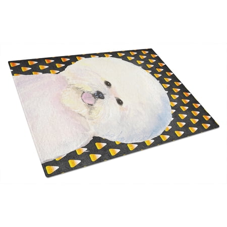 Caroline's Treasures Bichon Frise Candy Corn Halloween Portrait Glass Cutting Board Large