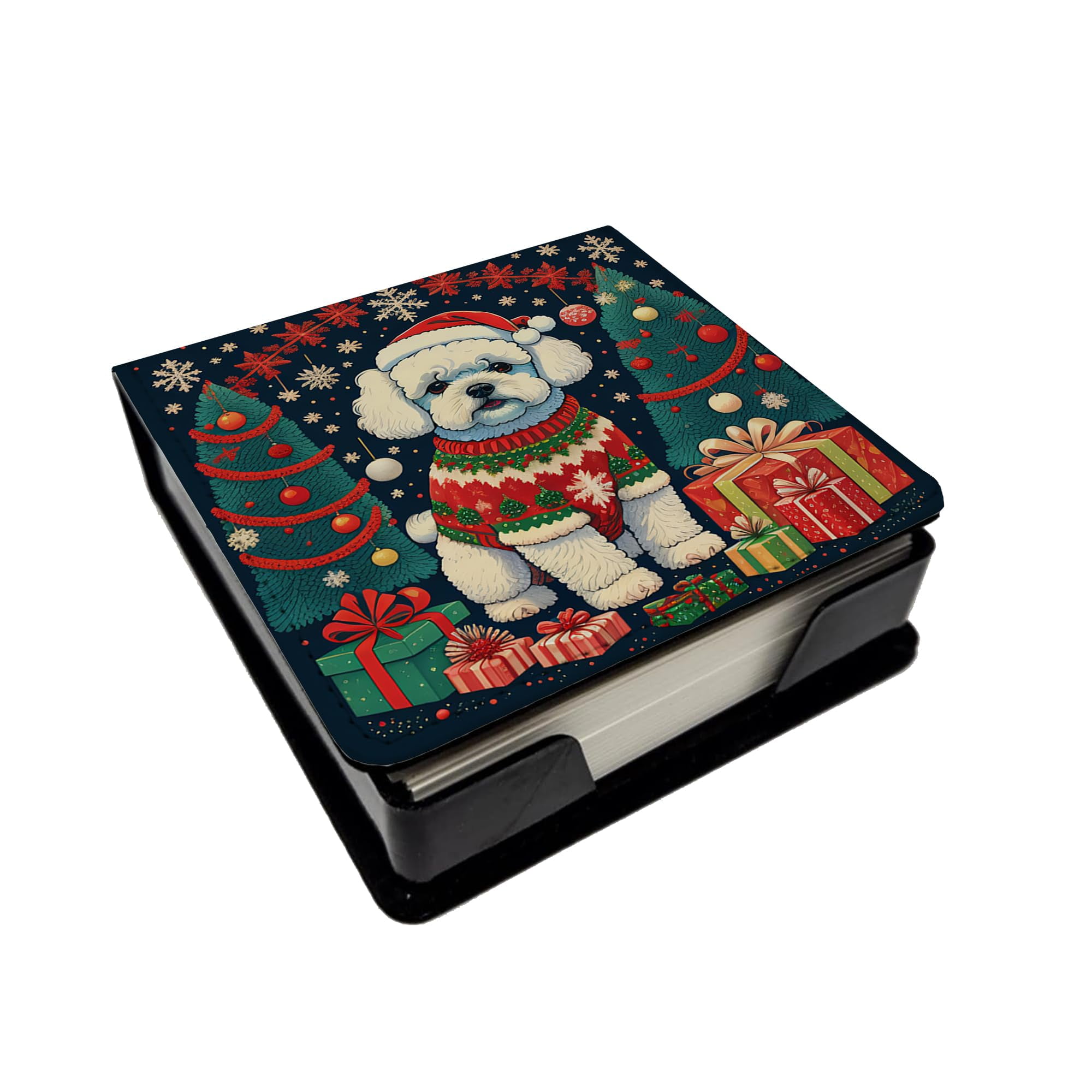 Caroline's Treasures Bichon Frise Christmas PU Leather Note Paper Holder with Artist-Designed Cover, Desk Accessory, Office Gift